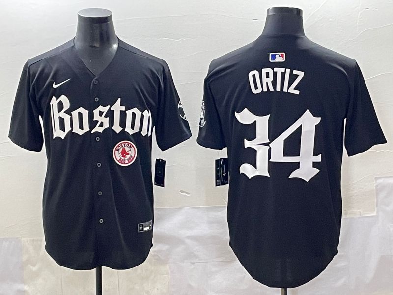 Men 2025 Boston Red Sox 34 Ortiz Black Five generations Joint Name Nike MLB Jersey style 21